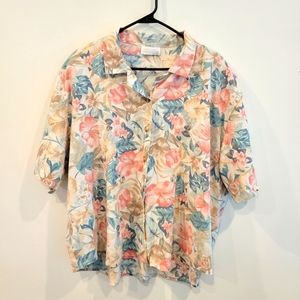 Oversized Hawaiian Floral Button Up Shirt Blouse